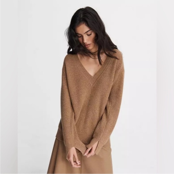 Rag & Bone Pierce Cashmere V Neck Sweater Camel Heather